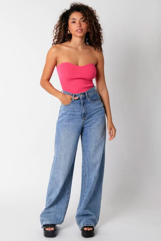 Leah Pink Ribbed Tube Top