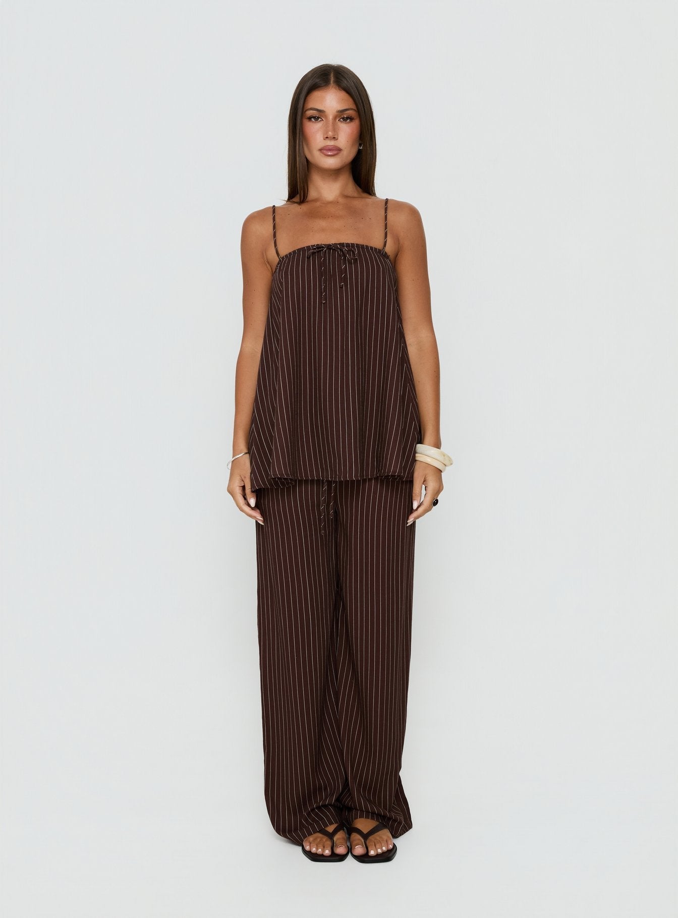 Amibella Mid Rise Wide Leg Pants Brown / Cream Stripe