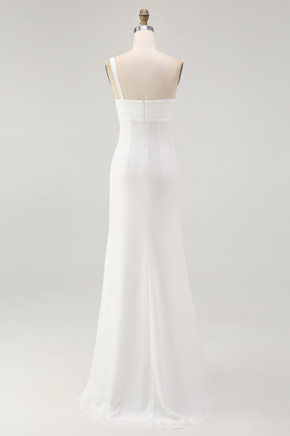 Ivory Ruched One Shoulder Maxi Chiffon Rehearsal Dinner Dress with Slit