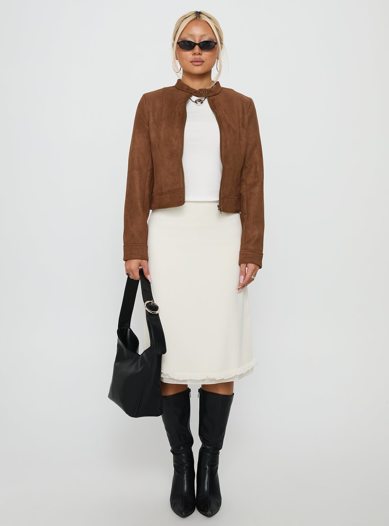 Addisyn Faux Suede Slim Jacket Brown