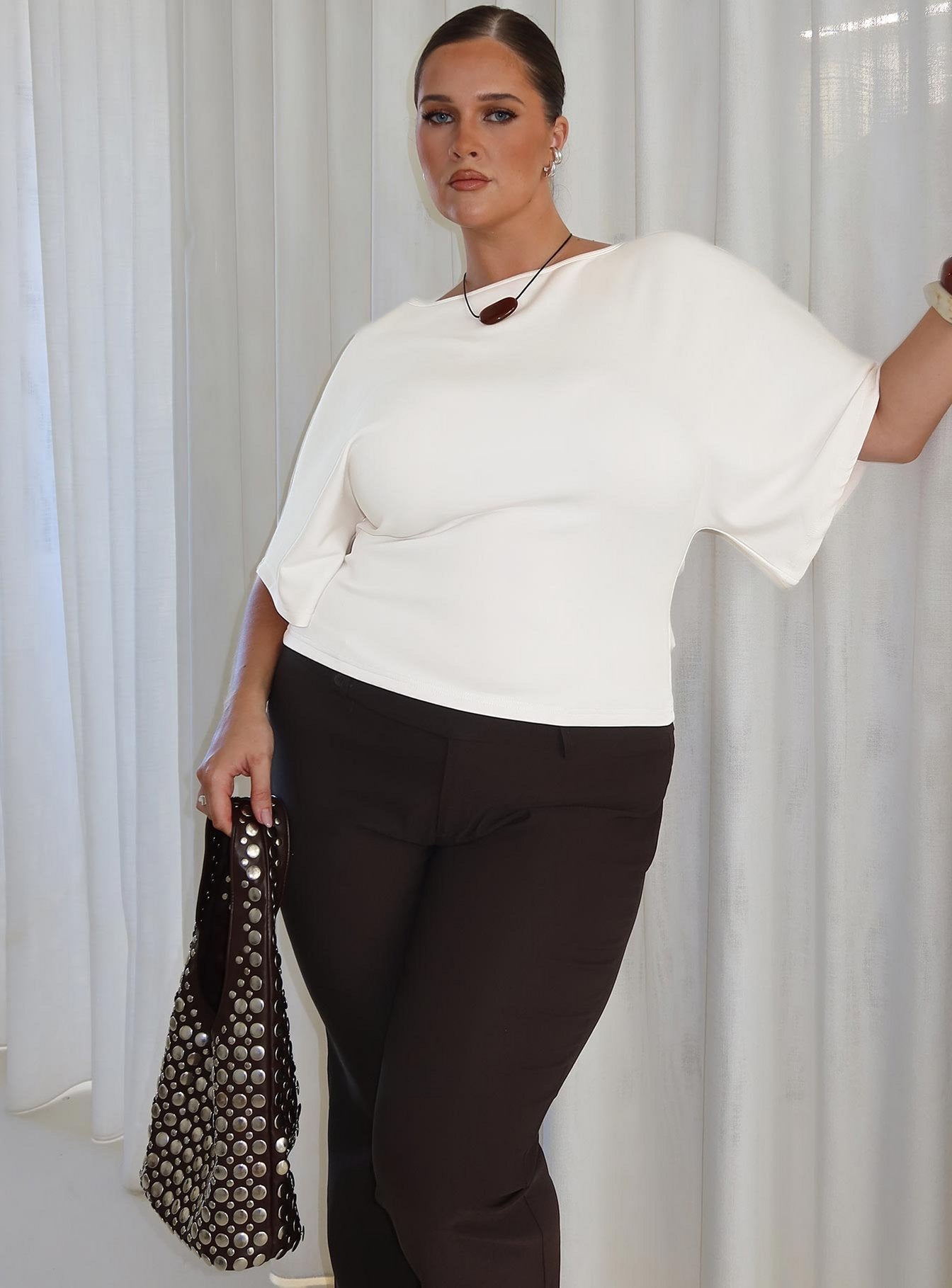 Arazia Cinched Short Sleeve Top White Curve
