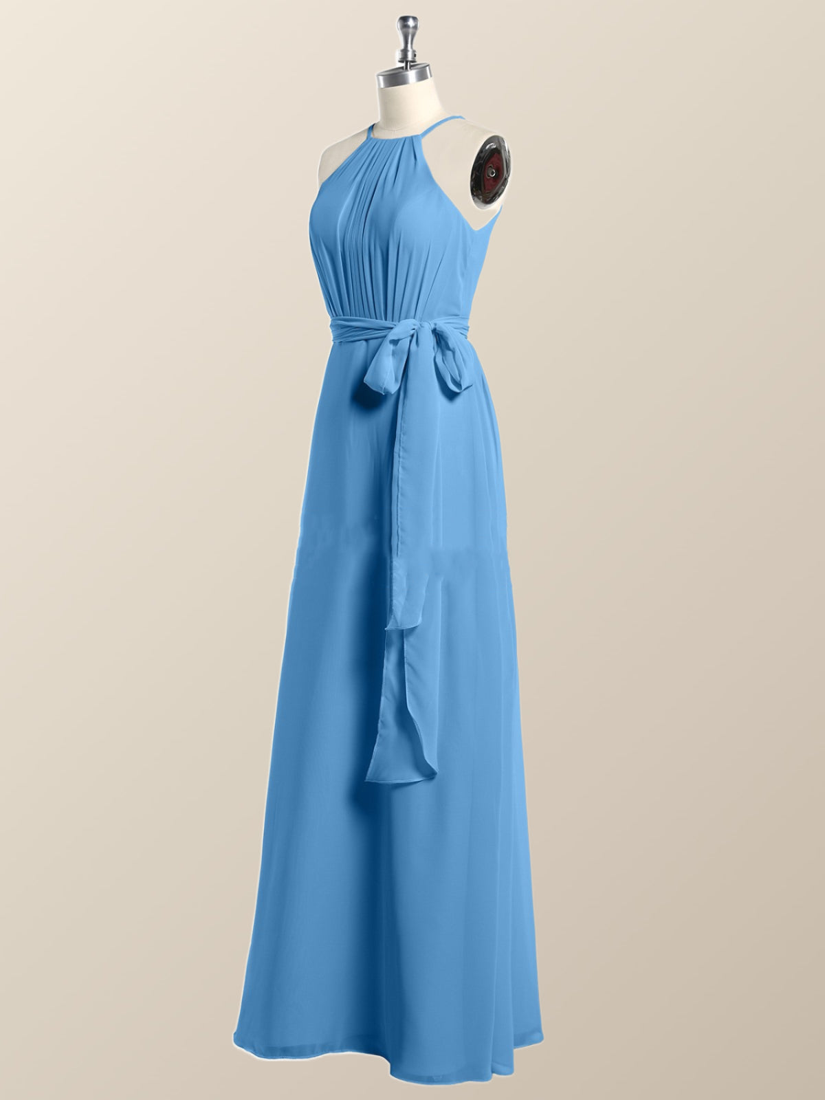 Halter Burgundy Chiffon A-line Long Bridesmaid Dress
