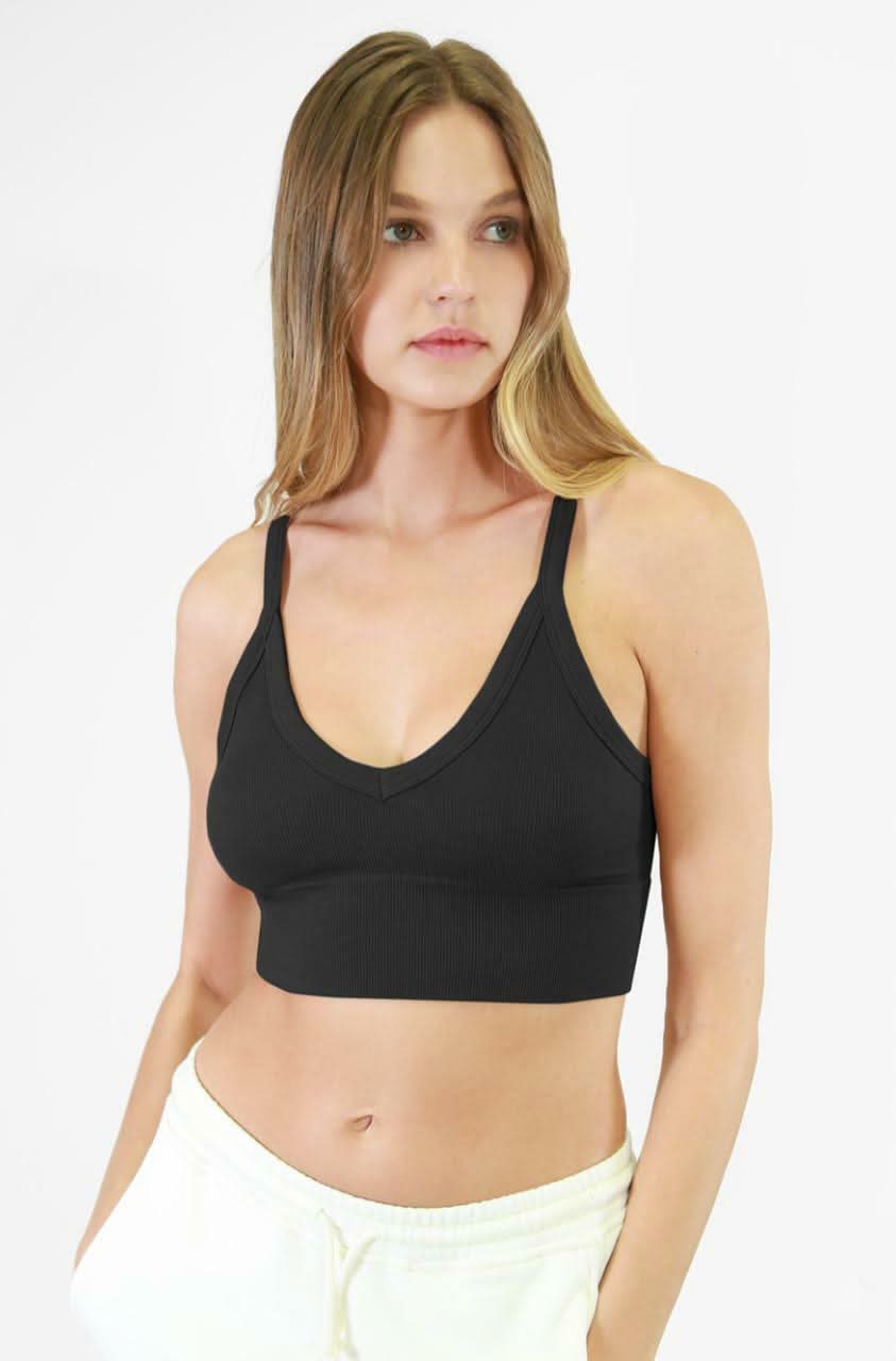 NIKIBIKI Black Ribbed V-Neck Crop Top