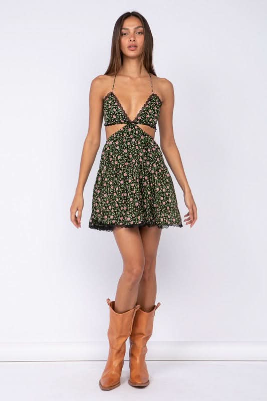 Garden Muse Moody Rose Print Halter Dress