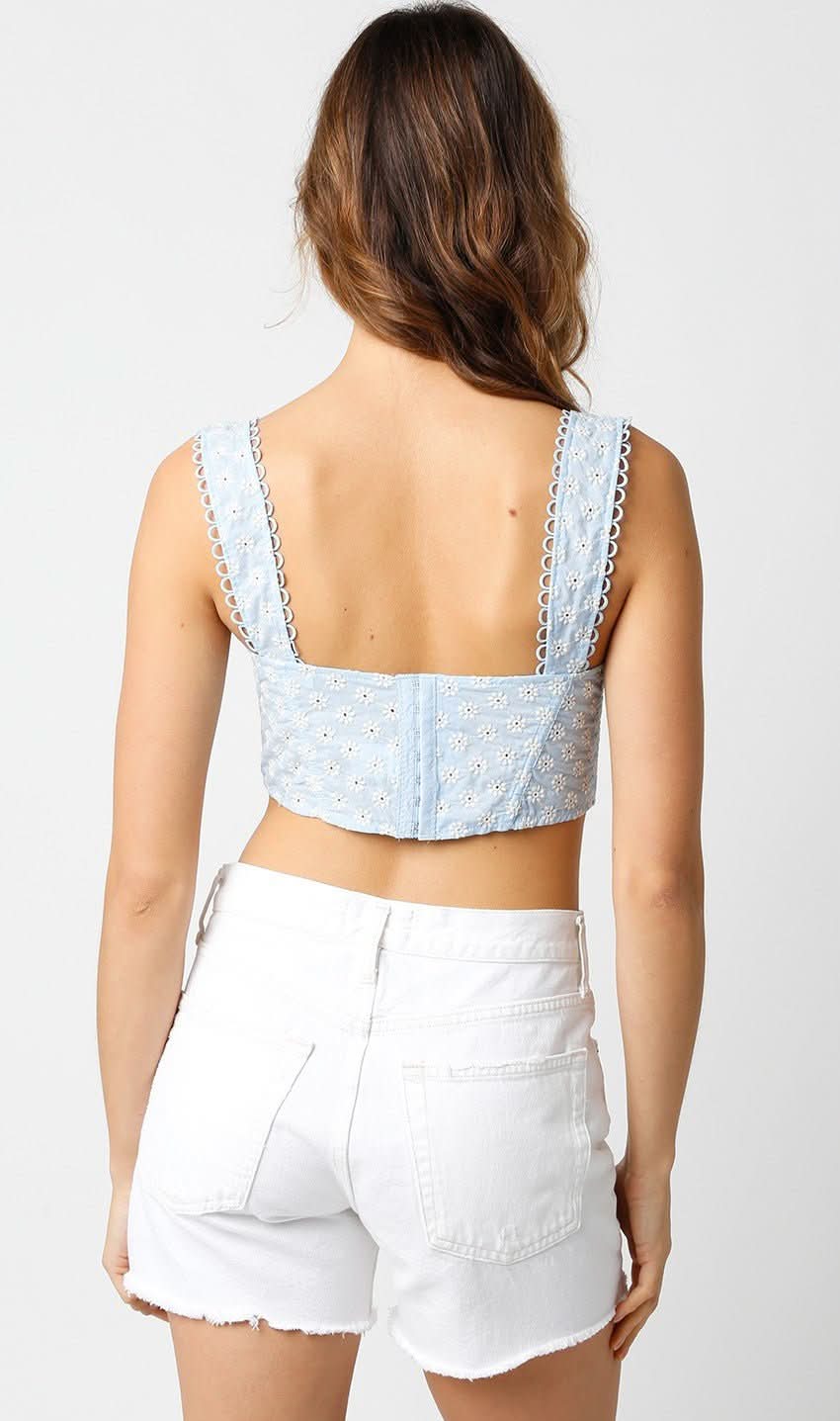 Eve Light Blue Eyelet Bustier Corset Crop Top
