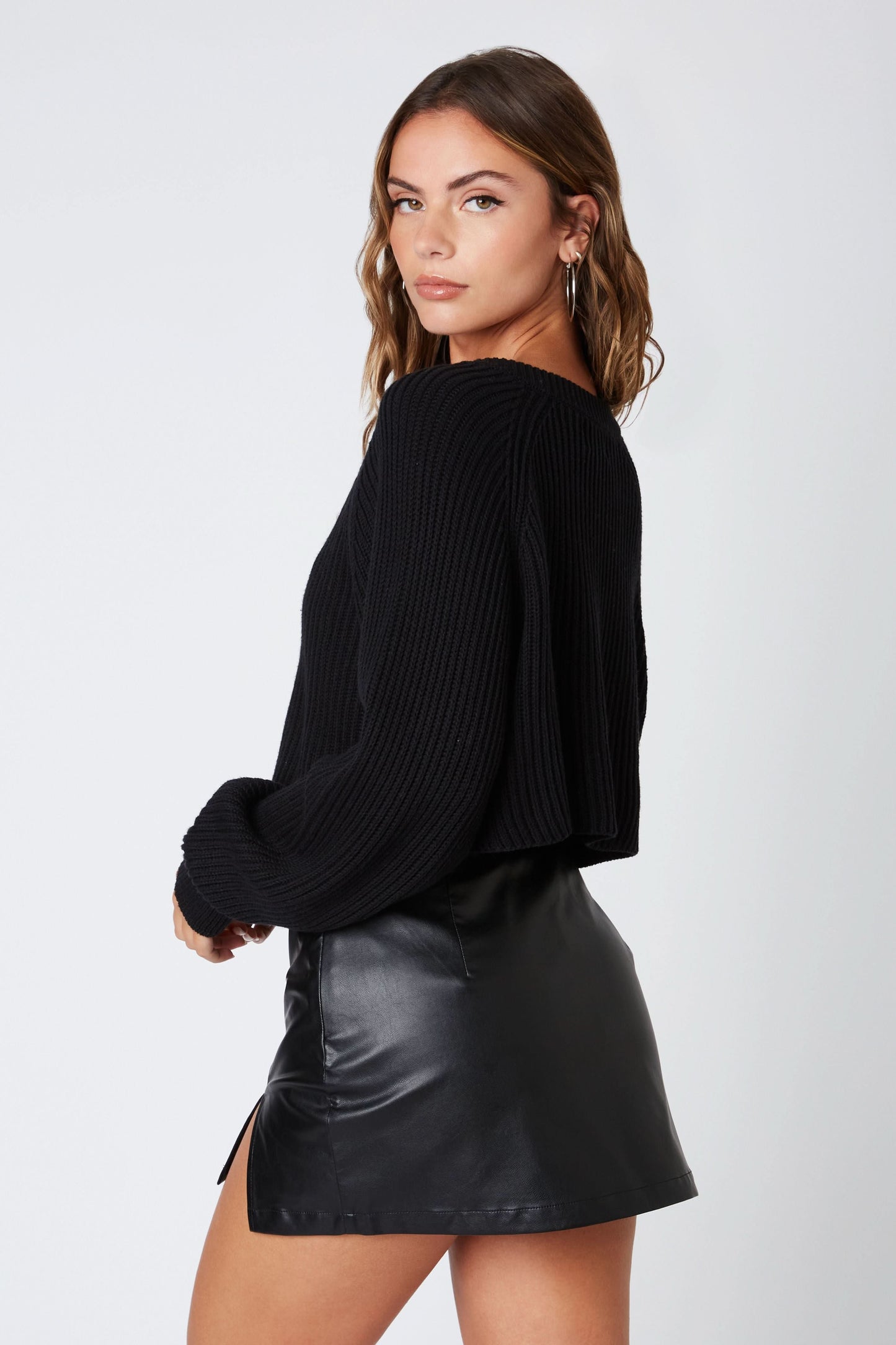 Day Off Black Notched Neck Sweater