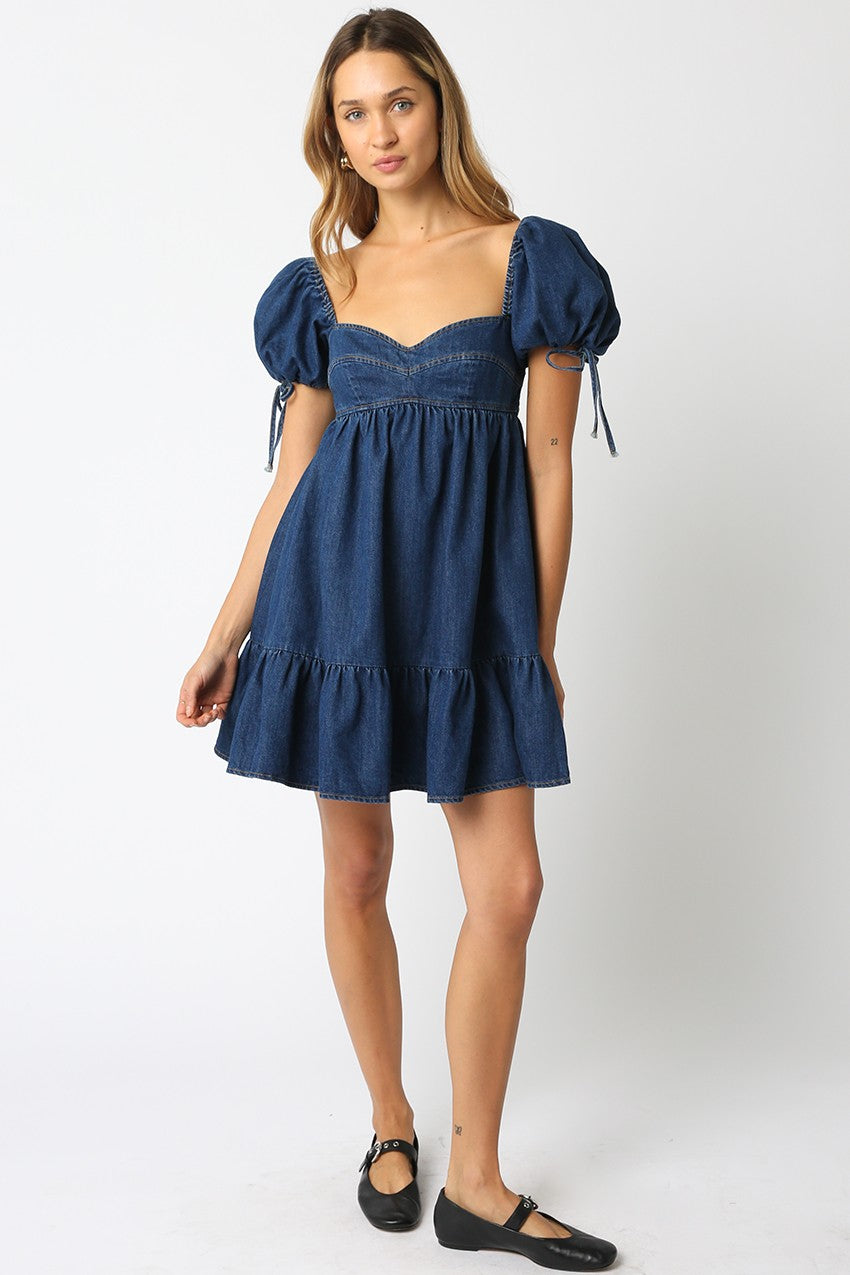 Jessie Dark Denim Babydoll Mini Dress