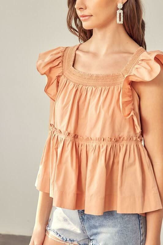 Dani Apricot Ruffle Babydoll Top