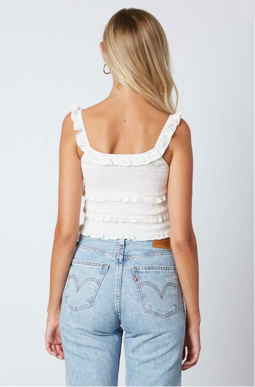 Copa White Smocked Cropped Tank Top