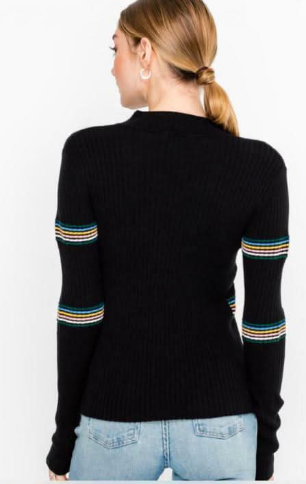 Follow the Rules Black Ribbed Mock Neck Top