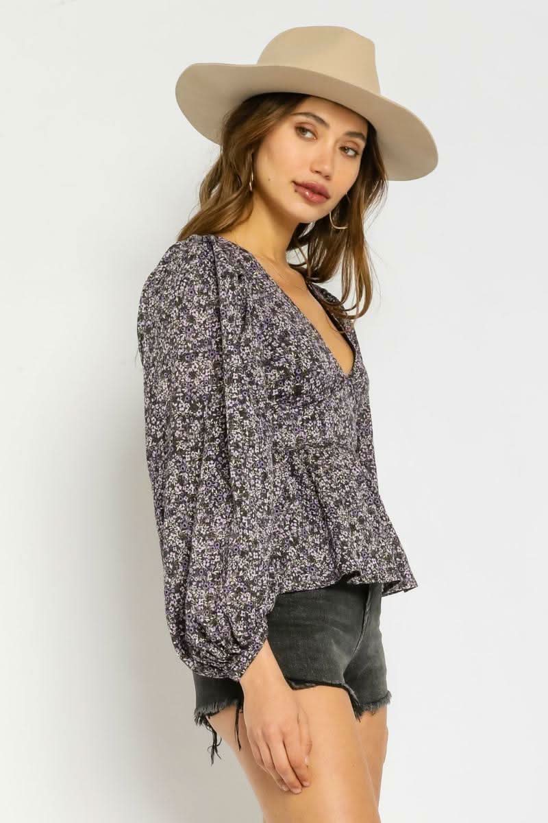 Escapade Purple Floral Babydoll Top