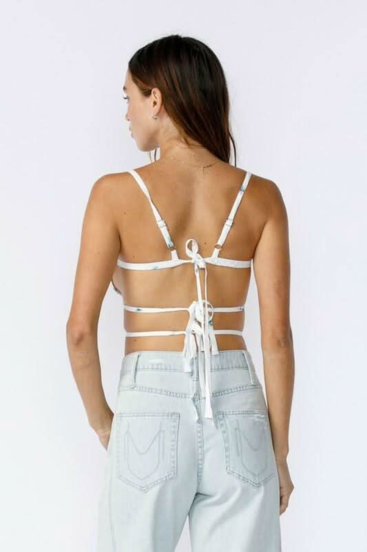 Fiona White and Blue Floral Backless Bustier Crop Top
