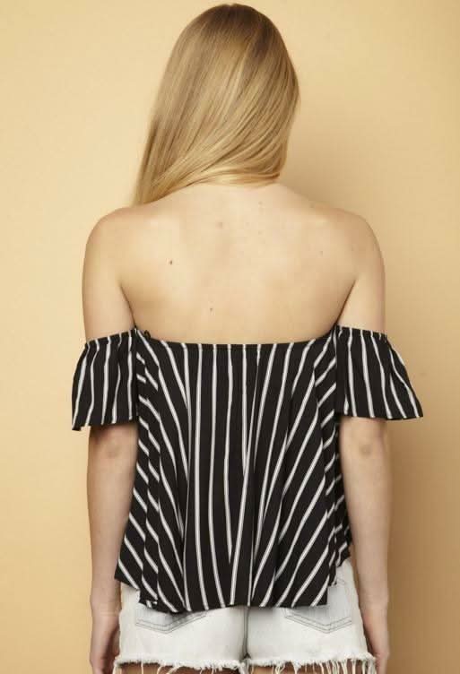 Glamorous Black and White Striped Off-the-Shoulder Top