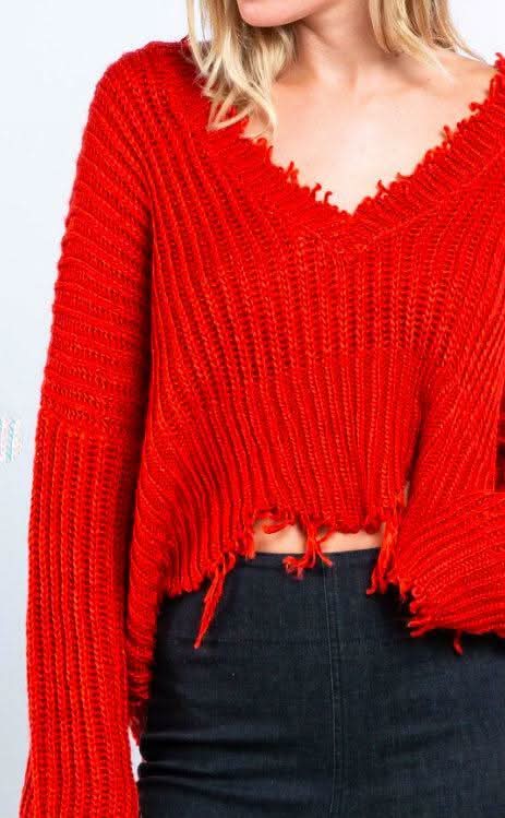 Lexi Red Ripped Sweater