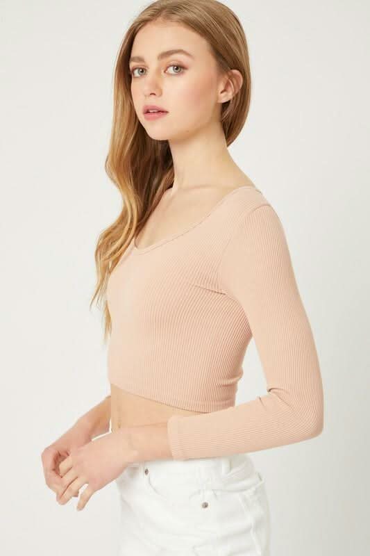 Get Set Buff Ribbed Three-Quarter Sleeve Crop Top