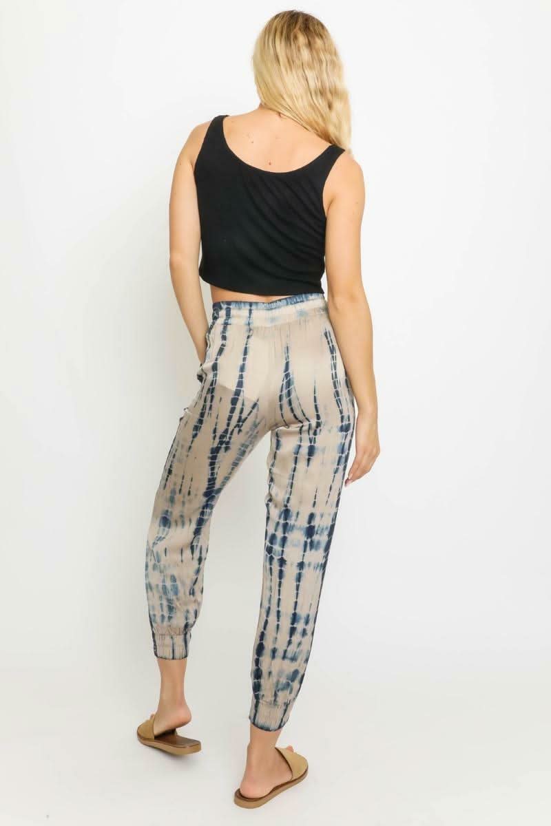 Good Vibes Nude and Navy Blue Tie-Dye Jogger Pants