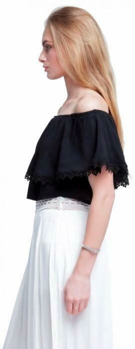 Gypsy Spell Black Off-the-Shoulder Ruffle Crop Top