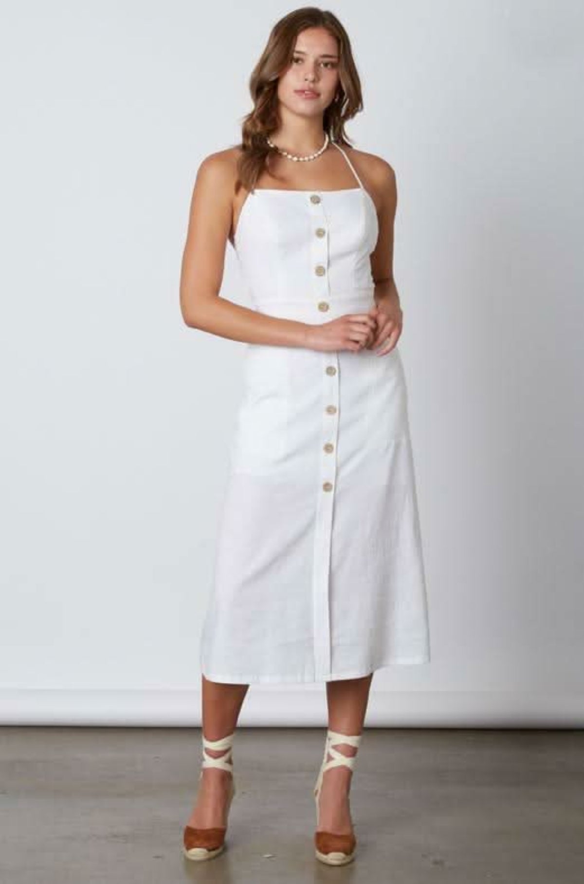 Parga White Tie-Back Midi Dress