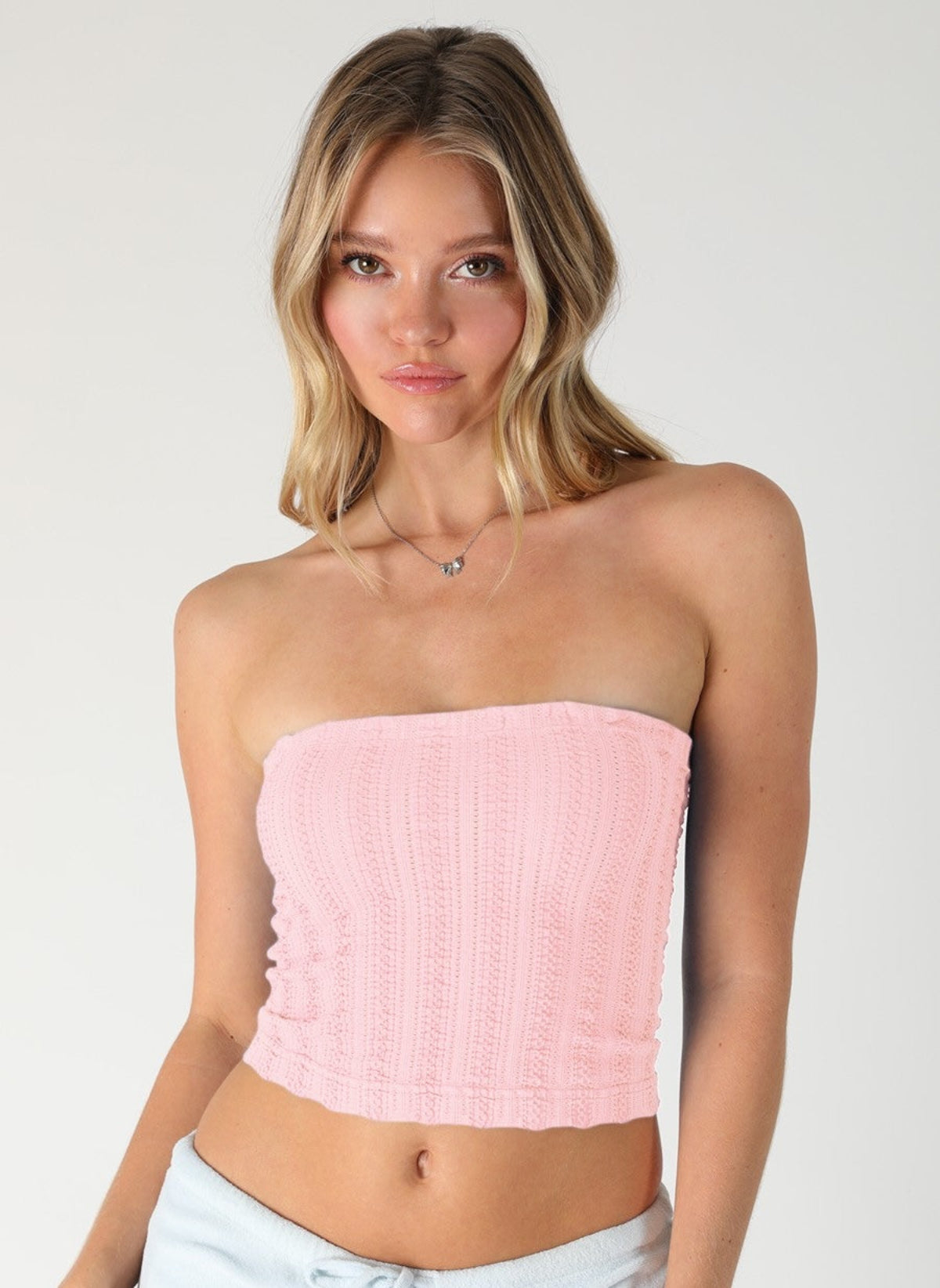 NIKIBIKI Light Pink Textured Tube Top