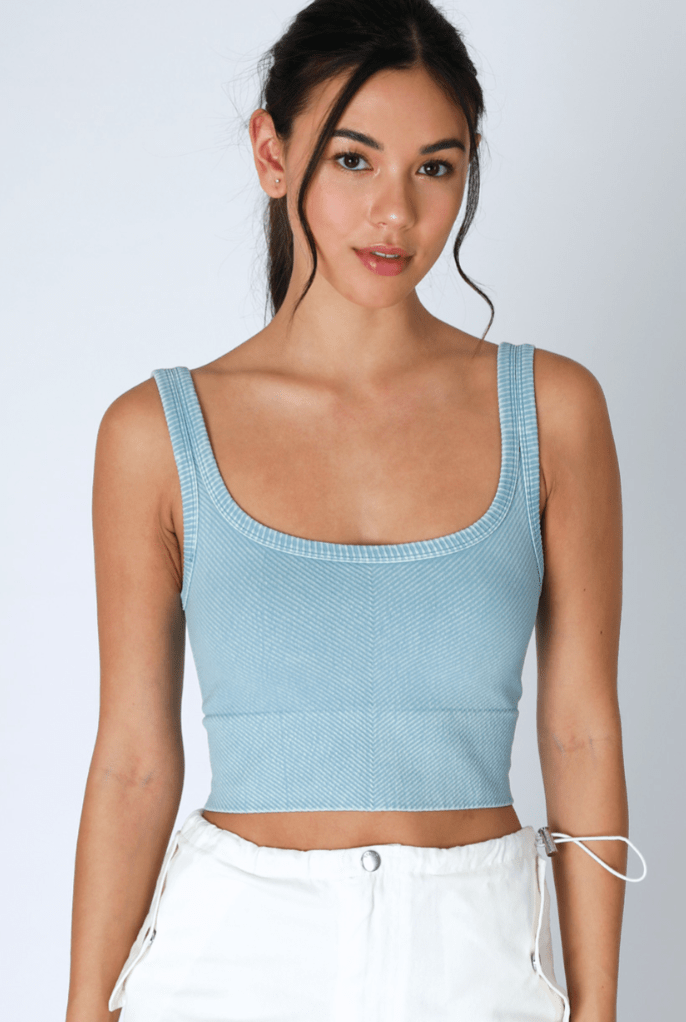 NIKIBIKI Vintage Cloud Blue Cropped Chevron Tank