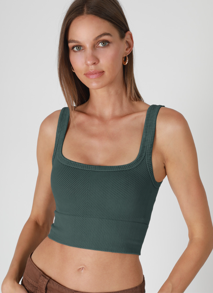 NIKIBIKI Vintage Forest Green Cropped Chevron Tank