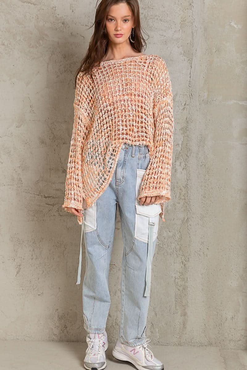 Lucky in Love Orange Oversized Crochet Sweater