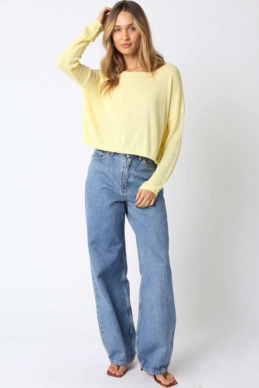 Micah Yellow Cropped Knit Sweater