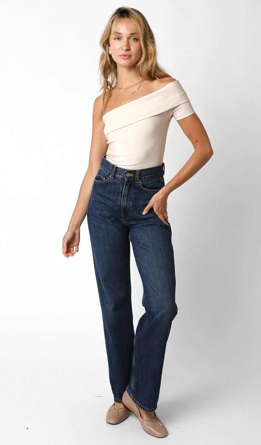 Paris Cream Off Shoulder Asymmetric Bodysuit