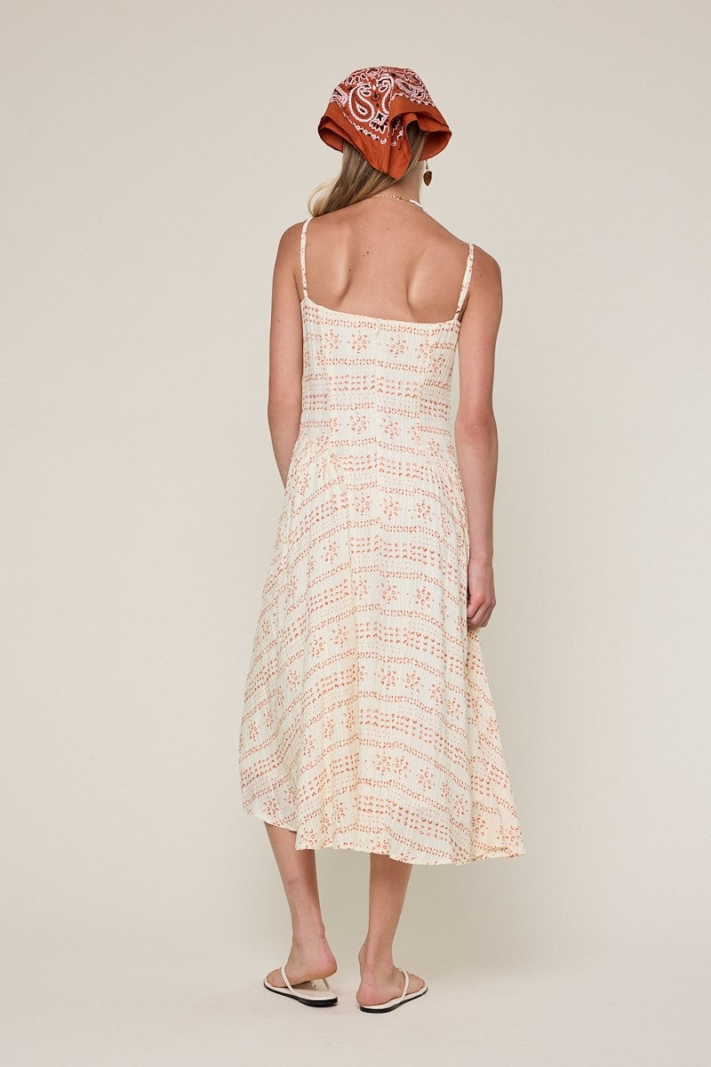 Phia Orange Boho Print Corset Midi Dress