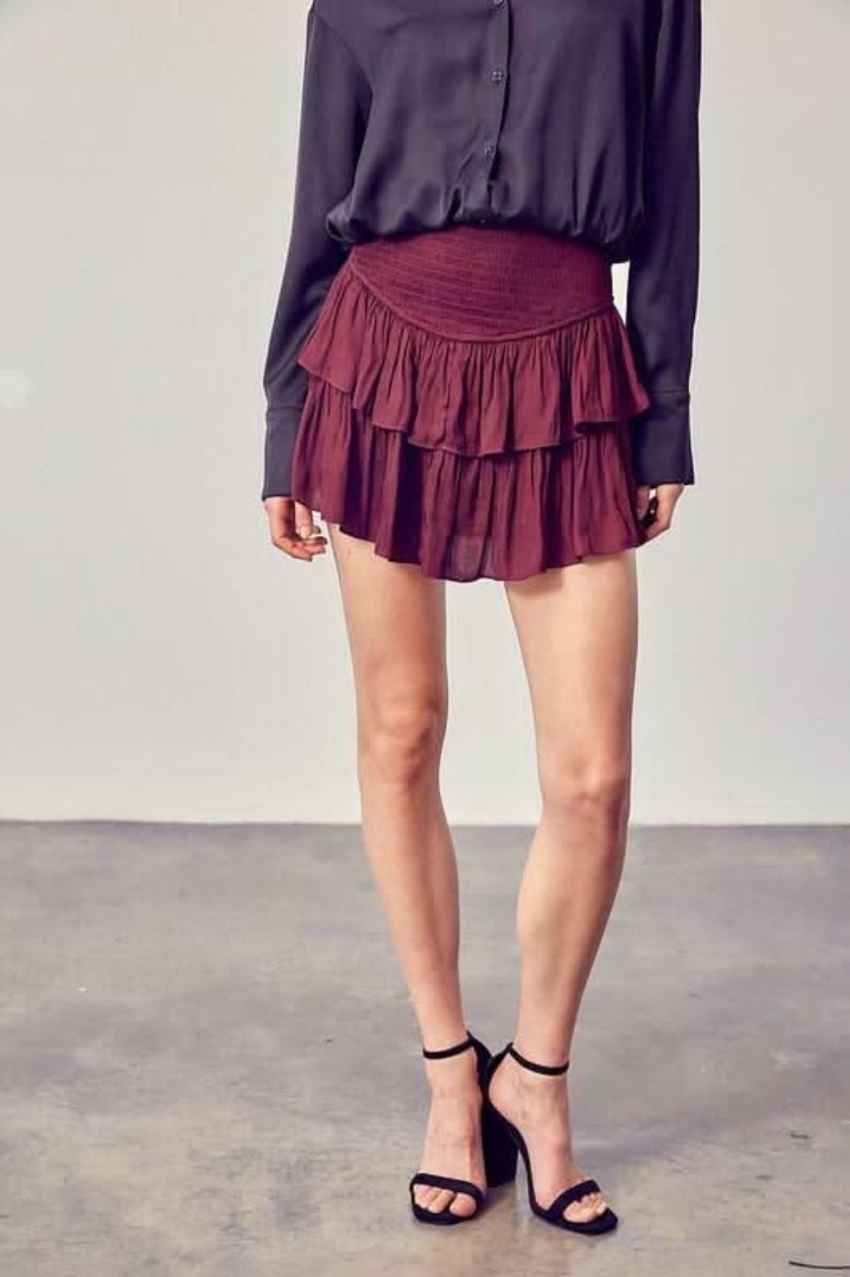 Monaco Ox Blood Red Ruffled Skort