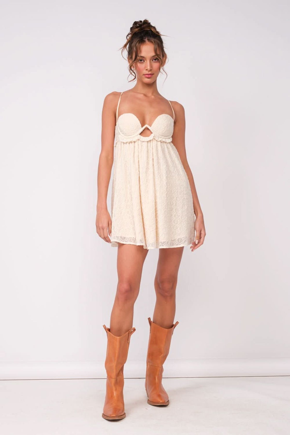 Drew Off White Eyelet Babydoll Cami Mini Dress