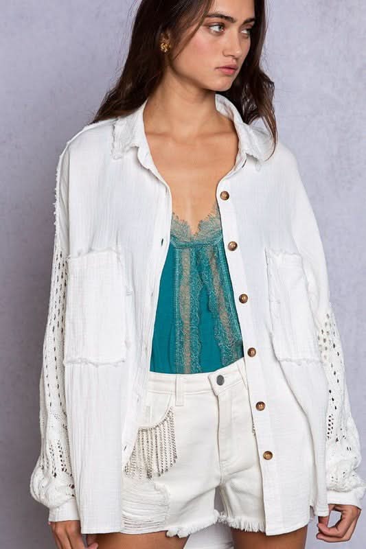 Lesley White Crochet Sleeve Shacket