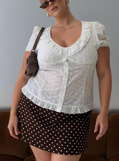 Caryann Frill Blouse Top White Curve