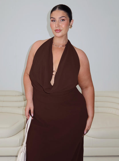 Alejandria Cowl Neck Maxi Dress Chocolate Curve