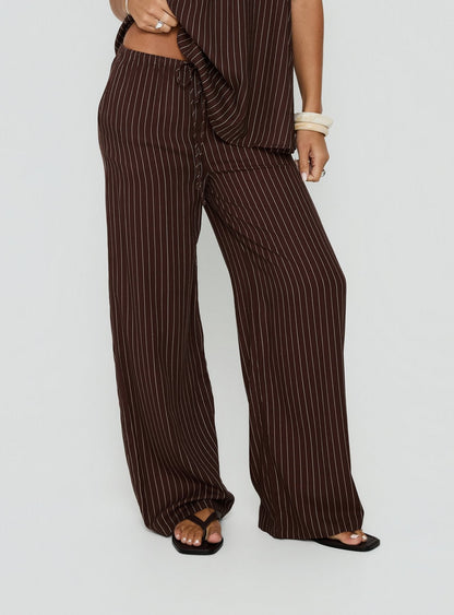 Amibella Mid Rise Wide Leg Pants Brown / Cream Stripe