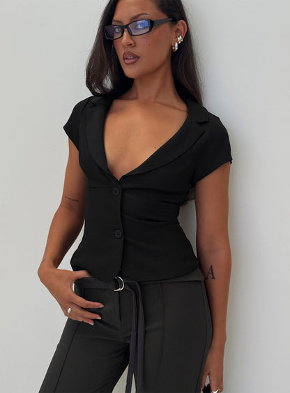 Alexandrea Plunge Button Up Top Black