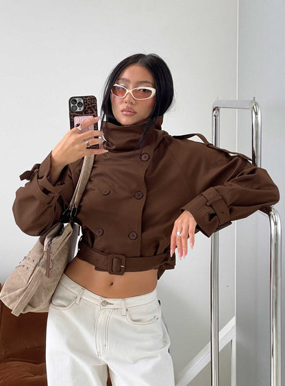 Blanc Cropped Trench Coat Chocolate