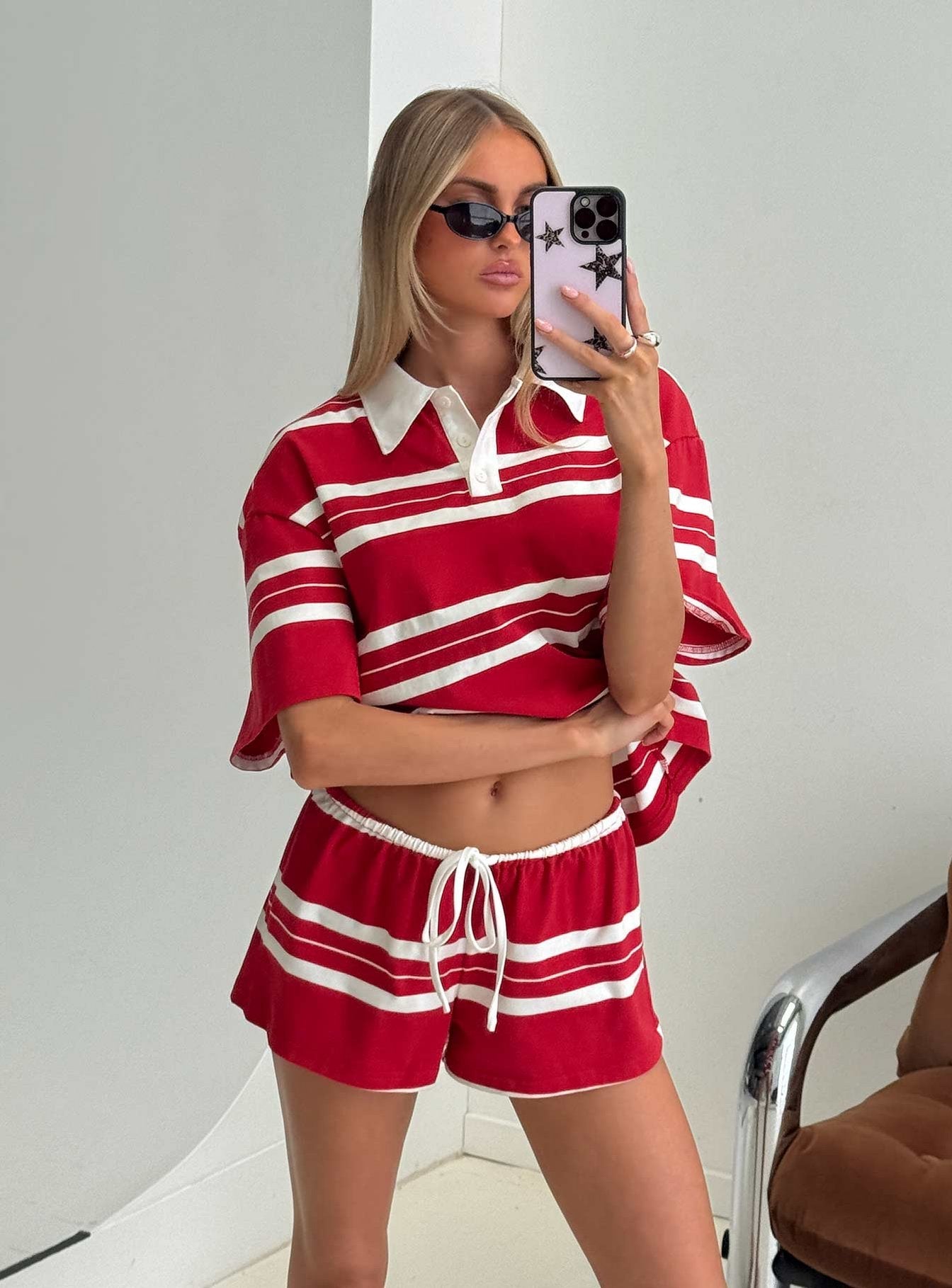 Aaren Drawstring Shorts Red Stripe