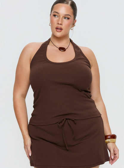 Baseline Scoop Halter Rib Tank Brown Curve
