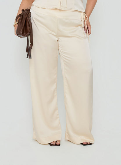 Aubrette Satin Tie Pants Cream Curve