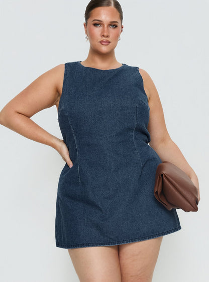 Ainsleigh Shift Denim Romper Mid Blue Wash Curve