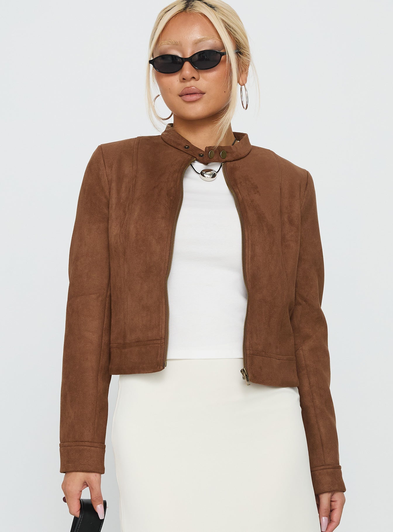 Addisyn Faux Suede Slim Jacket Brown