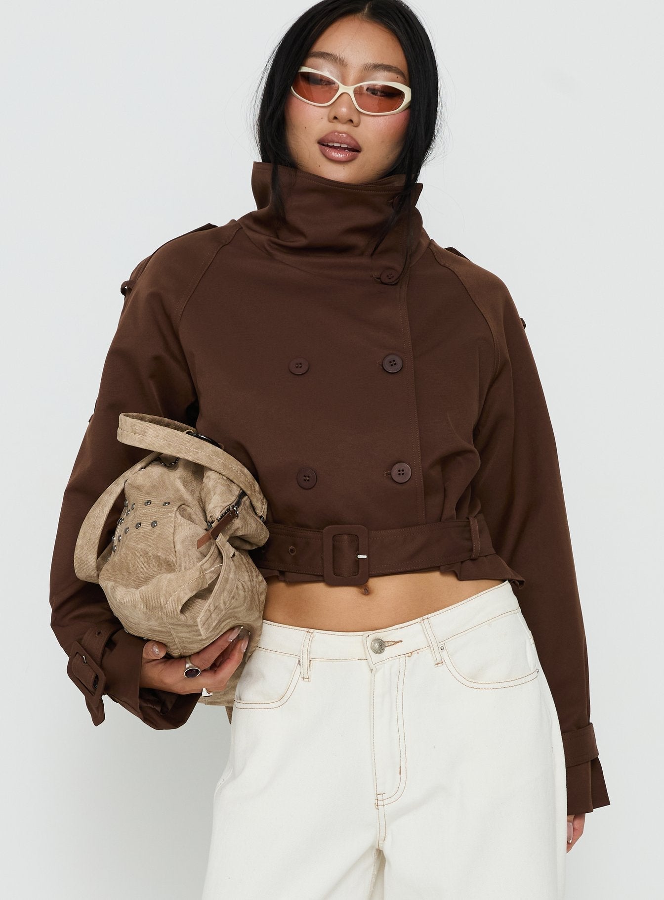 Blanc Cropped Trench Coat Chocolate