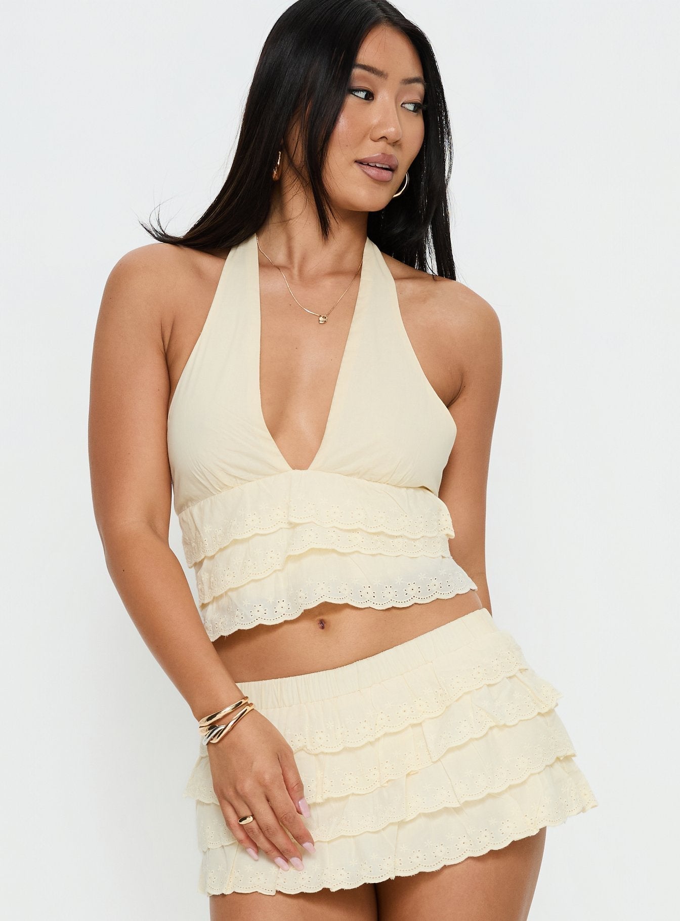 Briney Frill Halter Top Yellow
