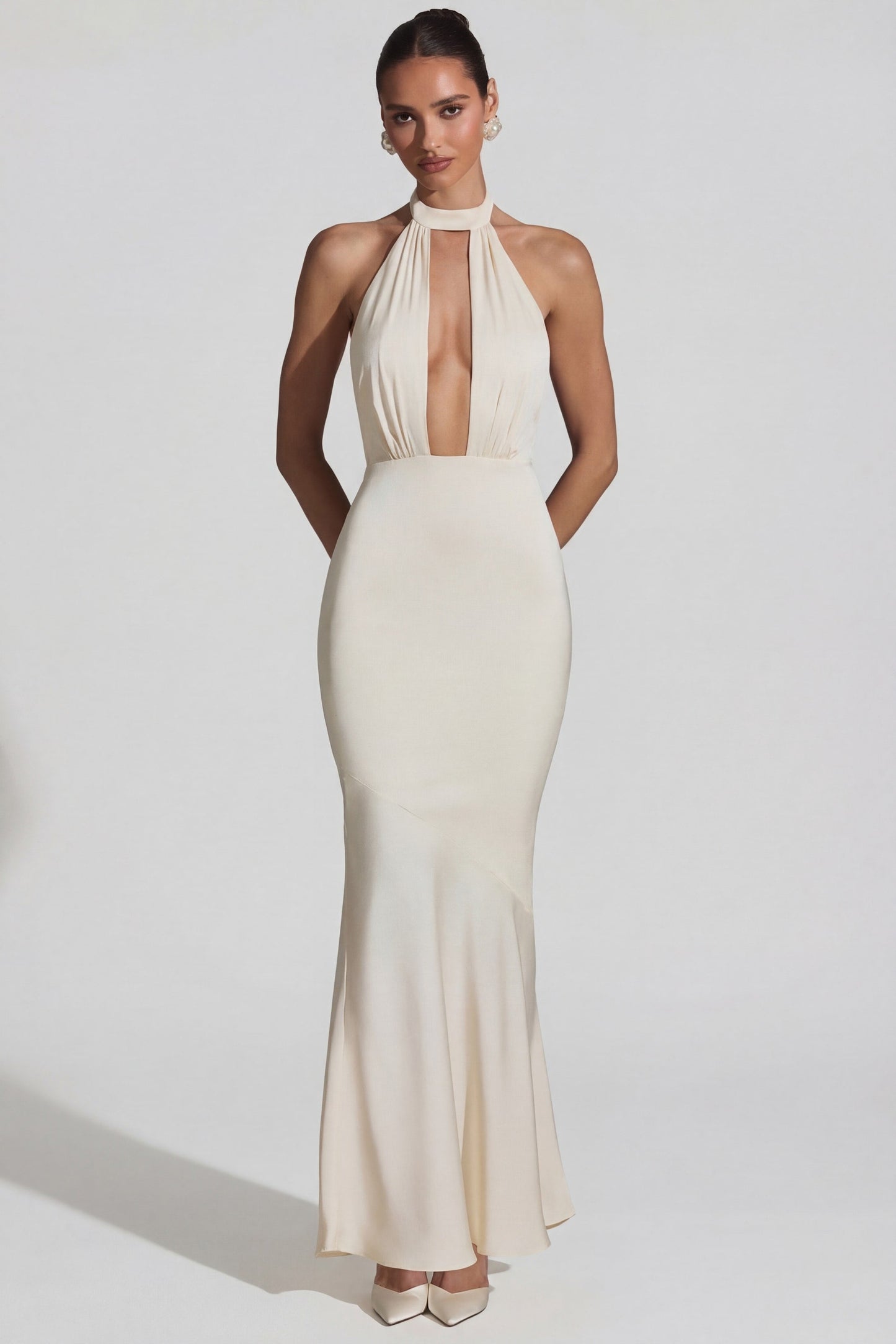 Backless Halterneck Fishtail Gown in Ivory
