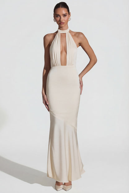 Backless Halterneck Fishtail Gown in Ivory