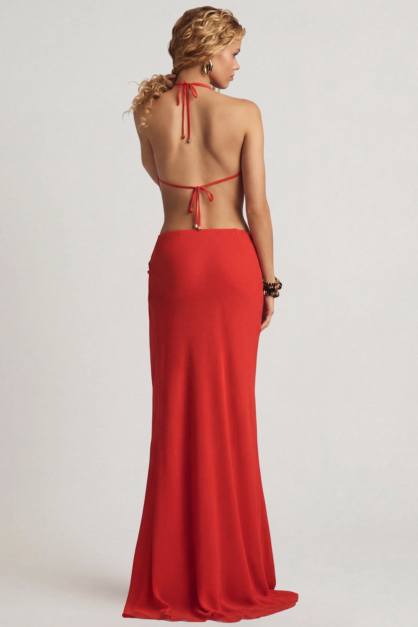 Mid-Rise Split Maxi Skirt in Chilli Red