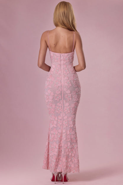 Embellished Square Neck Maxi Dress in Blush