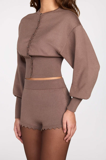 Knit Long-Sleeve Cardigan in Mocha