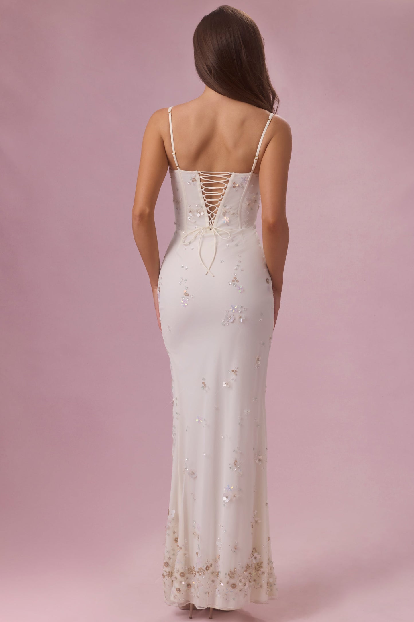 Embellished Corset Maxi Dress in Pearl